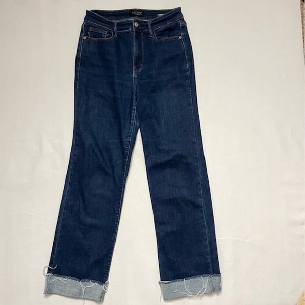 Judy Blue Straight Fit Jeans Raw Hem Cuffed Stretch Denim Women’s 7/28